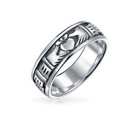 Bling Jewelry Anillo de boda Claddagh de amistad celta irlandesa unisex personalizado para parejas BFF para hombres y mujeres oxidado en plata de ley .925 personalizable