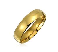 Bling Jewelry Anillo de Boda de Ajuste Cómodo en Forma de Cúpula para Parejas para Hombres para Mujeres de Acero Inoxidable Chapado en Oro de 14K 5MM