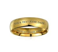 Bling Jewelry Anillo de Boda de Ajuste Cómodo en Forma de Cúpula Personalizado para Parejas Hombres Mujeres Acero Inoxidable Chapado en Oro de 14K 5MM Grabado Personalizado