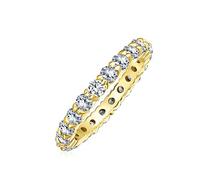 Bling Jewelry Anillo de Boda de Aniversario de Eternidad Apilable de Circonia Cúbica AAA para Mujeres, Chapado en Oro de 14K, Plata de Ley .925