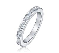 Bling Jewelry Anillo De Boda De Aniversario De Eternidad Con Circonita Cúbica Apilable Con CZ En Canal Para Mujeres Y Adolescentes De Plata De Ley .925