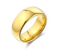Bling Jewelry Anillo de boda de cúpula simple y lisa para parejas, chapado en oro de 14K, de titanio, pulido, para hombres y mujeres, ajuste cómodo, 8MM.