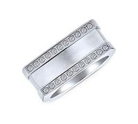 Bling Jewelry Anillo De Boda De Declaración De Sello Rectangular Para Hombres Personalizado Con Acento De Circonita Cúbica Pavé Geométrica En Tono Plateado De Acero Inoxidable