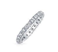 Bling Jewelry Anillo de Boda de Eternidad Apilable con Circonita Cúbica AAA de 3MM para Aniversario para Mujer en Plata de Ley .925