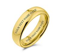 Bling Jewelry Anillo de Boda de Titanio con Cúpula Simple Personalizado, Chapado en Oro de 14K, Para Hombres y Mujeres, Ajuste Cómodo de 6MM, Grabado Personalizado