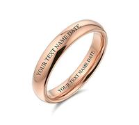 Bling Jewelry Anillo de Boda de Titanio con Cúpula Simple Personalizado, Chapado en Oro Rosa para Hombres y Mujeres, Ajuste Cómodo de 4MM, Grabado Personalizado