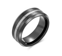 Bling Jewelry Anillo de boda de titanio para parejas con centro de dos tonos en negro y plata simple, para hombres y mujeres, ajuste cómodo, 8MM