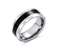 Bling Jewelry Anillo de boda de titanio para parejas con centro negro de dos tonos simple para hombres y mujeres, borde biselado tono plateado de 8MM