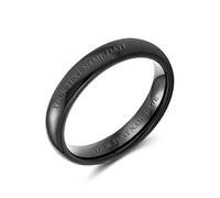 Bling Jewelry Anillo de boda de titanio para parejas, cúpula simple y lisa, color negro, para hombres y mujeres, ajuste cómodo de 4MM