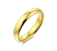 Bling Jewelry Anillo de boda de titanio para parejas, simple, delgado, cúpula, chapado en oro de 14K, pulido, para hombres y mujeres, ajuste cómodo, 4MM.