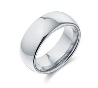 Bling Jewelry Anillo de Boda de Titanio para Parejas, Simple y Ancho, Cúpula Lisa para Hombres y Mujeres, Tono Plateado Pulido, Ajuste Cómodo, 8MM