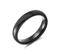 Bling Jewelry Anillo de boda de titanio para parejas, simple y liso, cúpula negra, para hombres y mujeres, ajuste cómodo de 4MM