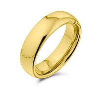 Bling Jewelry Anillo de boda de titanio simple y liso para parejas, cúpula, chapado en oro de 14K, para hombres y mujeres, ajuste cómodo de 6MM.
