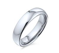 Bling Jewelry Anillo de boda de titanio simple y liso para parejas, cúpula pulida, para hombres y mujeres, ajuste cómodo, tono plateado, 5MM