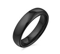 Bling Jewelry Anillo de boda de titanio simple y liso para parejas, cúpula pulida, para hombres y mujeres, ajuste cómodo, tono negro, 5MM