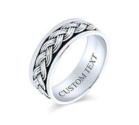 Bling Jewelry Anillo De Boda Personalizado Unisex De Trigo Trenzado De Alambre Trenzado De Cuerda De Cable Para Hombres Mujeres Borde Biselado Oxidado .925 Plata De Ley 8MM Personalizable