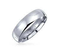 Bling Jewelry Anillo de Boda Simple y Liso en Forma de Cúpula para Parejas para Mujeres y Hombres Tono Plateado Pulido Acero Inoxidable 5MM