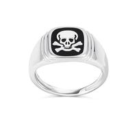 Bling Jewelry Anillo De Calavera Con Cruz De Huesos Plana Clásica Y Elegante De Ónix Negro Unisex Con Piedras Preciosas Para Mujeres Y Hombres Plata Esterlina .925