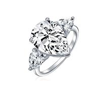 Bling Jewelry Anillo De Compromiso De Plata Esterlina .925 Circonita Cúbica Trillón Piedras Laterales 7Ct Aaa Cz Pera Corte Brillante Solitario Lágrima Anillo De Compromiso Para Mujeres Delgado