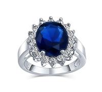 Bling Jewelry Anillo De Compromiso De Zafiro Simulado De Cubic Zirconia Ovalada Con Halo De Corona En Plata Plateada Tradicional Clásico Personalizable De 5 Quilates Para Mujeres