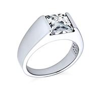 Bling Jewelry Anillo de Compromiso para Hombre Personalizado Unisex Tradicional 3CT AAA CZ Corte Princesa Cuadrado Solitario Anillo de Meñique Chapado en Plata para Hombres Personalizable