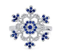 Bling Jewelry Anillo De Copo De Nieve De Flor De Circonia Cúbica Azul De Dos Tonos Para Mujer, Perfecto Para Las Vacaciones De Invierno Y Navidad. Hecho De Plata De Ley .925