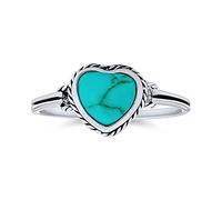 Bling Jewelry Anillo de Corazón con Bisel de Turquesa Azul Estabilizada para Mujeres, para Adolescentes, para Novia .925 Plata Esterlina Piedra de Nacimiento de Diciembre
