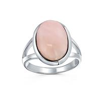 Bling Jewelry Anillo de declaración bohemio con piedra preciosa ovalada cabujón en bisel y vástago dividido de cuarzo rosa claro para mujer adolescente en plata de ley .925