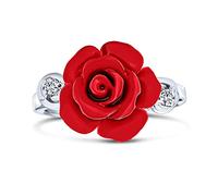 Bling Jewelry Anillo de declaración con acento floral CZ, rosa tallada roja, para mujeres y adolescentes, de plata esterlina .925