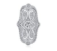 Bling Jewelry Anillo de declaración de moda de dedo completo estilo antiguo Deco filigrana pavé CZ ancho para mujer de circonita cúbica de latón chapado en rodio