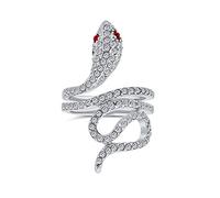 Bling Jewelry Anillo de declaración de moda en forma de serpiente en espiral para mujer con ojo rojo de circonita cúbica pavé CZ de latón plateado en plata