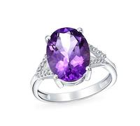 Bling Jewelry Anillo De Declaración Ovalado De Amatista Con Circones De Doble Banda De Piedra Preciosa Púrpura De 3.83CT Para Mujeres Plata Esterlina .925 Piedra De Nacimiento De Febrero