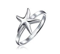 Bling Jewelry Anillo De Estrella De Mar Feliz De Playa De Vida Marina Náutica Simple Y Delicado Para Adolescentes Para Mujeres .925 Plata Esterlina Banda Delgada De 1Mm