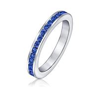 Bling Jewelry Anillo De Eternidad Apilable Con Circonia Cúbica Azul Y CZ En Canal Simulado Zafiro Para Mujeres Y Adolescentes De Plata Esterlina .925
