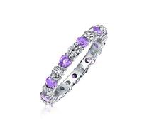Bling Jewelry Anillo De Eternidad Apilable Con Circonia Cúbica Púrpura Y Blanca Para Mujeres Simulado Amatista .925 Plata De Ley Mes De Nacimiento Febrero