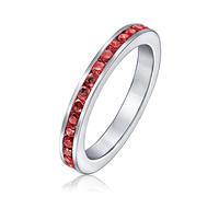 Bling Jewelry Anillo De Eternidad Apilable Con Circonia Cúbica Roja Y CZ En Canal Simulado Rubí Para Mujeres Y Adolescentes De Plata De Ley .925