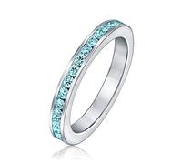 Bling Jewelry Anillo De Eternidad Apilable Con Circonita Cúbica Azul Aqua En Canal Para Mujeres Simulado Aguamarina .925 Plata De Ley