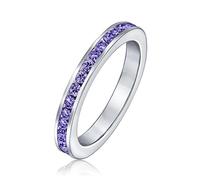 Bling Jewelry Anillo De Eternidad Apilable Con Circonita Cúbica Púrpura Y CZ En Canal Para Mujeres Simulado Amatista Plata De Ley .925