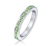 Bling Jewelry Anillo De Eternidad Apilable Con Circonita Cúbica Verde Lima Y CZ En Canal Simulado Peridoto Para Mujer En Plata De Ley .925