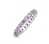 Bling Jewelry Anillo de Eternidad Apilable de Aniversario de Boda con Banda de Circonita Cúbica Rosa CZ para Mujeres y Adolescentes en Plata de Ley .925
