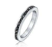 Anillo De Eternidad Apilable De Circonia Cúbica Negra Con Canales De CZ Simulado Ónix Para Mujeres Y Adolescentes De Plata Esterlina .925