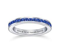 Bling Jewelry Anillo De Eternidad Personalizado Con Circonia Cúbica Azul CZ En Canal Simulado Zafiro Plata De Ley Grabado Personalizado