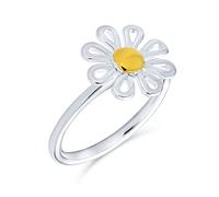 Bling Jewelry Anillo de Flor Margarita Delicada y Pequeña de Dos Tonos para Adolescentes y Mujeres Banda Delgada de 1MM Chapado en Oro de 14K .925 Plata de Ley