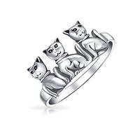 Bling Jewelry Anillo De Gato Con Huella De Amistad Tres Familiares Mejores Amigos Para Adolescentes Mujeres .925 Anillo De Plata Esterlina