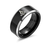 Bling Jewelry Anillo de Hombre de Titanio Negro Masónico con Compás y Escuadra Personalizado Grabado con Láser 8MM Personalizado