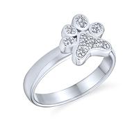 Bling Jewelry Anillo De Huella De Pata De Perro Gato Cachorro Gatito Amante De Los Animales Mejor Amigo Cz Pavé Para Mujeres .925 Plata Esterlina
