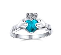 Bling Jewelry Anillo de Promesa de Amistad Celta Irlandesa BFF AAA CZ Simulado Topacio Azul de Londres Manos y Corazón Claddagh para Mujeres Adolescentes .925 Plata de Ley