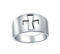 Anillo de Sello con Corte Amplio de Cruz Recortada Simple Religiosa de San Juan Cristiano para Mujeres, Adolescentes, Hombres .925 Plata de Ley Brillante Pulida