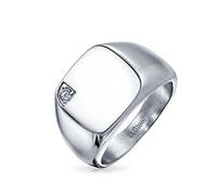 Bling Jewelry Anillo De Sello Cuadrado Con Monograma Inicial Grabado Personalizado Para Hombre Con Acento De Circonio Cúbico CZ En Tono Plateado De Acero Inoxidable