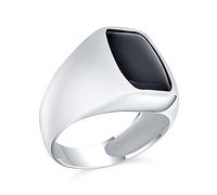 Bling Jewelry Anillo De Sello Geométrico De Gemas De Ónix Negro Plano Clásico Y Elegante Personalizado Para Hombres Hecho A Mano En Turquía Con Plata Esterlina .925 De Tamaño Mediano